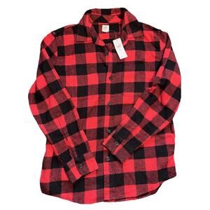 Gap Kids Red Sz LG 10 Fleece Buffalo Check Long Sleeve Shirt Top Button Up NWT